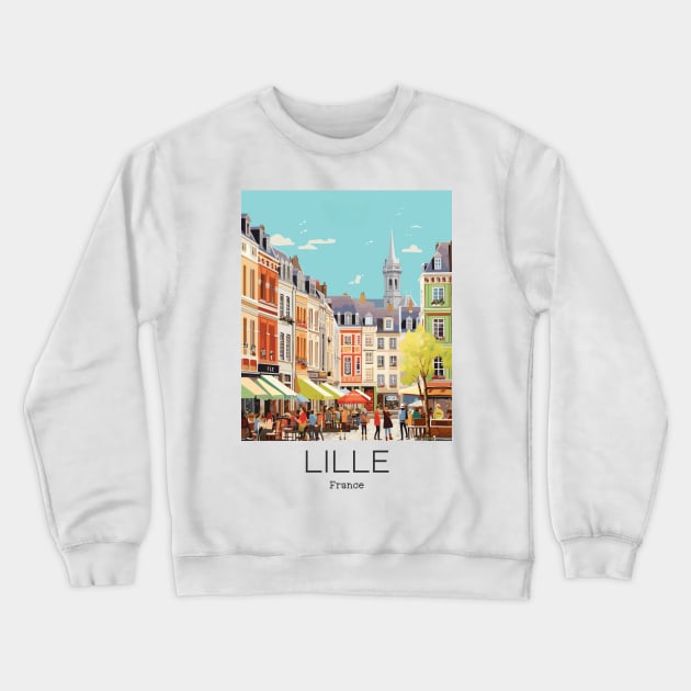 A Vintage Travel Illustration of Lille - France Crewneck Sweatshirt by goodoldvintage